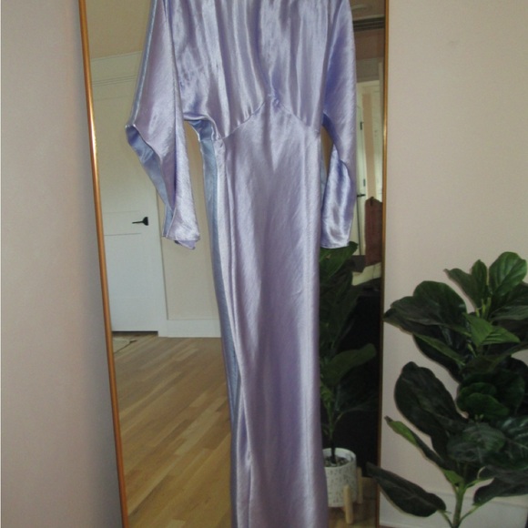 Satin Long Gown with Ruffled Sash Detail Lavender